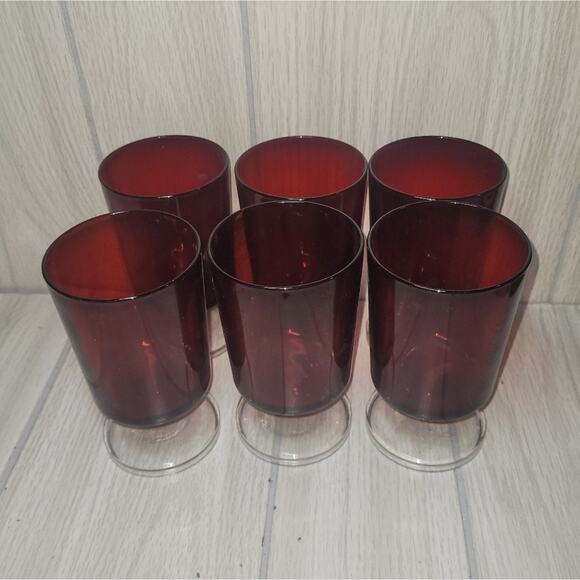 Vintage Ruby Red Cavalier Crystal Wine Goblets Glasses Barware MCM - Picture 2 of 7